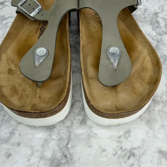 BIRKENSTOCK PAPILLIO GIZEH PLATFORM NUBUCK LEATHER DOVE GRAY Sz 42 Women’s Sz 11